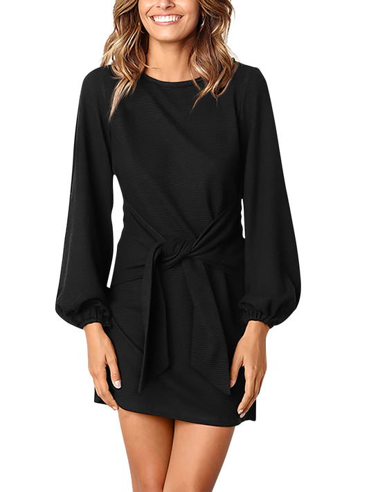 Women's Elegant Long Lantern Sleeve Short Dress