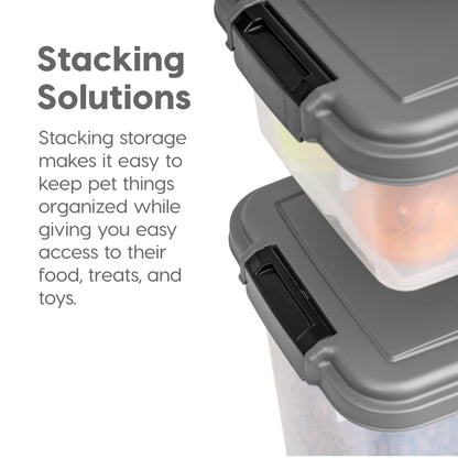 Airtight Dog Food Storage Container, Stackable Treat Box, 2-Cup Scoop, Wheels, Keep Fresh, Easy Mobility, Dark Gray