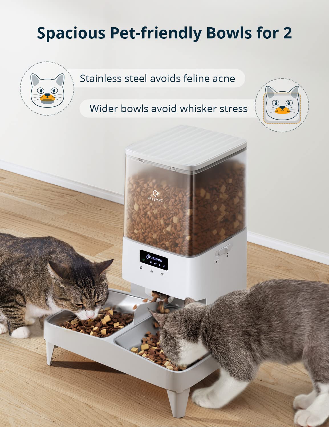 Automatic Feeder for Cats, 5 L, WiFi Automatic Feeder Dog Cat, Cat Food Automatic with App Controlled, Automatic Cat Feeder with 2 Bowls, for 10 Meals a Day