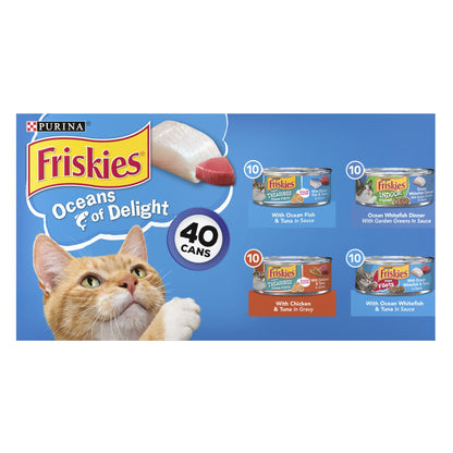 Wet Cat Food Variety Pack, Oceans of Delight Flaked & Prime Filets - 5.5 oz. Cans (Pack of 40)