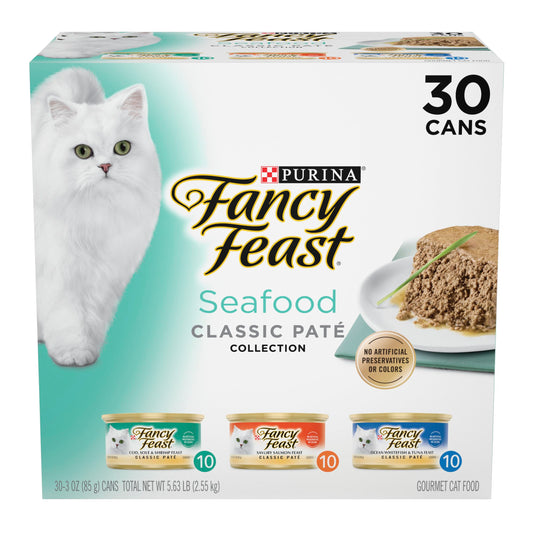 Feast Seafood Classic Pate Collection Grain Free Wet Cat Food Variety Pack - (Pack of 30) 3 oz. Cans