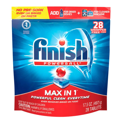 Finish Max in 1 Powerball, Wrapper Free Dishwasher Detergent Tablets, 28 Count