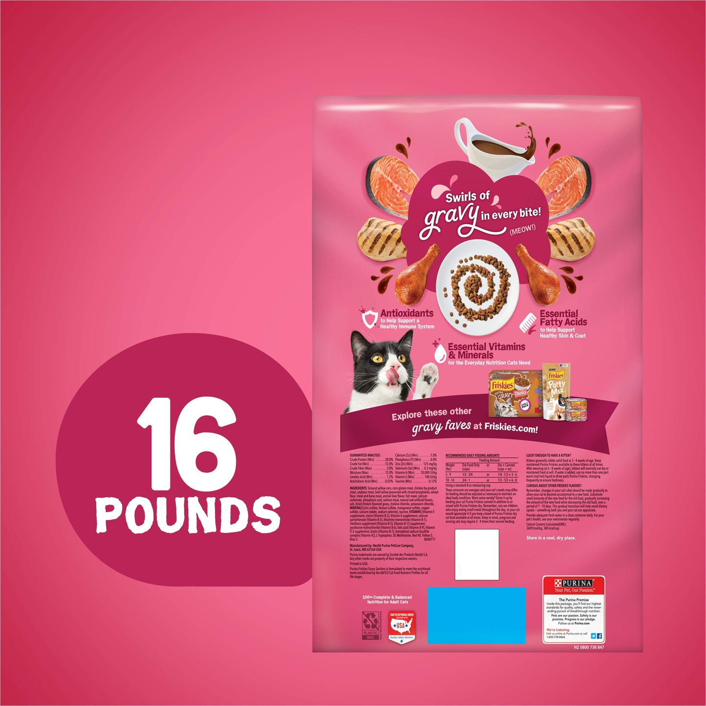 Purina Friskies Dry Cat Food, Gravy Swirlers - 16 lb. Bag