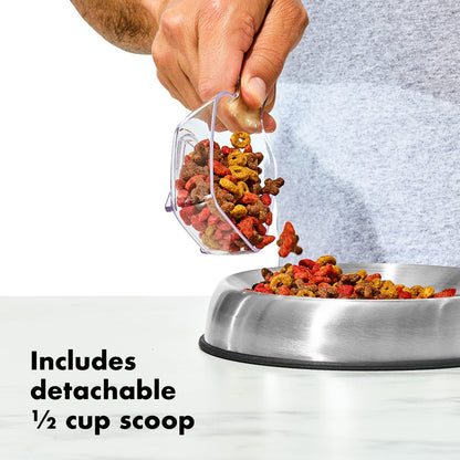 Good Grips Pet POP Container – 6.0 Qt/5.7 L with Half Scoop |Ideal for up to 6.5lbs of Dog Food or 4.5lbs of Cat Food | Airtight Dog and Cat Food Storage Container | BPA Free, Clear