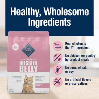 True Solutions Blissful Belly Digestive Care Natural Dry Food for Adult Cats, Chicken, 11-lb. Bag