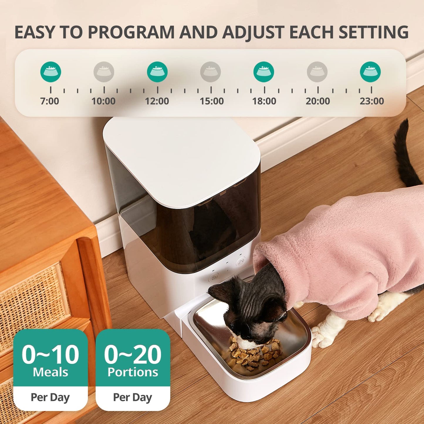 boqii Automatic Cat Feeder, Timed Cat Feeder with APP Control, Dog Food Dispenser with Lock Lid, 30S Voice Recorder, 4L Pet Feeder, White