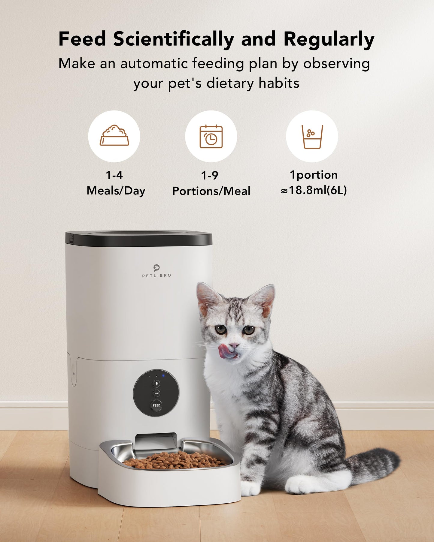 Automatic Dog Feeder, 6L Dog Food Dispenser with Customize Feeding Schedule, WiFi Automatic Dog Feeder with Timer Interactive Voice Recorder, Auto Dog Feeder for Cat Pet 1-4 Meals Dry Food