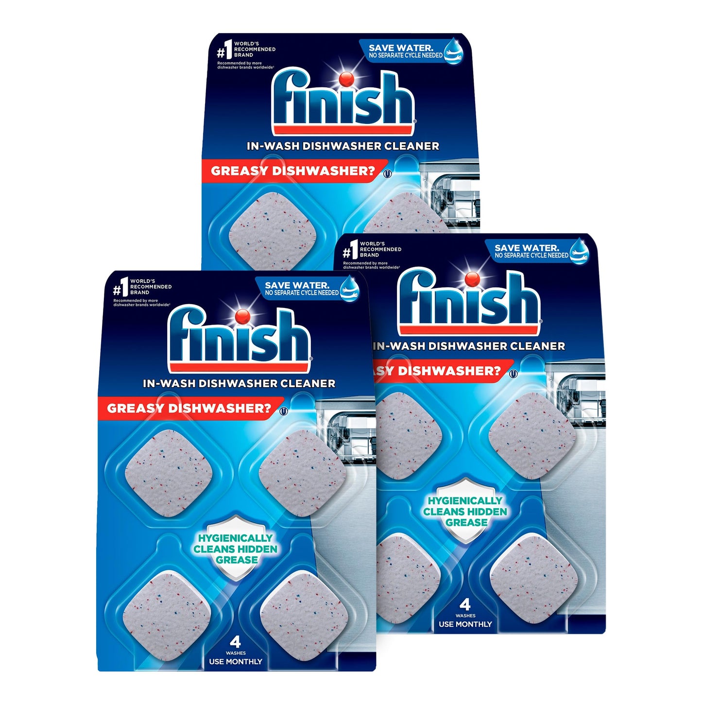 Finish Dishwasher Cleaner Tablets, 12 count, Hygienically Cleans Hidden Grease, Use in Normal Cycle, Lemon Scented, 12 Month Supply