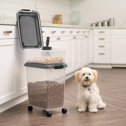 Airtight Dog Food Storage Container, Stackable Treat Box, 2-Cup Scoop, Wheels, Keep Fresh, Easy Mobility, Dark Gray