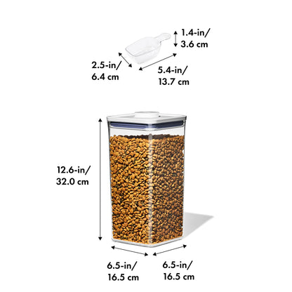 Good Grips Pet POP Container – 6.0 Qt/5.7 L with Half Scoop |Ideal for up to 6.5lbs of Dog Food or 4.5lbs of Cat Food | Airtight Dog and Cat Food Storage Container | BPA Free, Clear