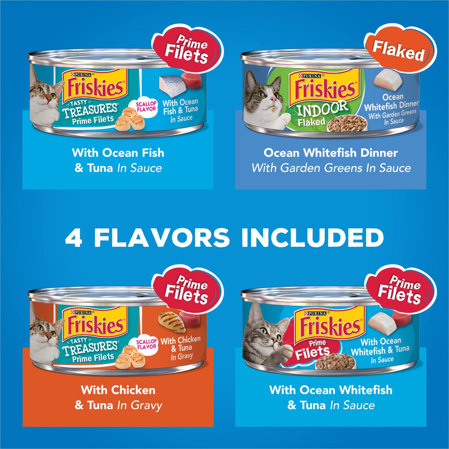 Wet Cat Food Variety Pack, Oceans of Delight Flaked & Prime Filets - 5.5 oz. Cans (Pack of 40)