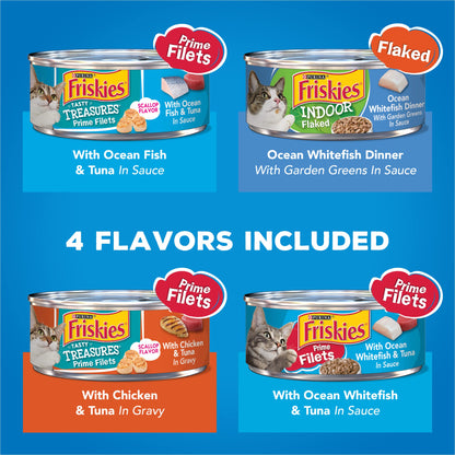 Wet Cat Food Variety Pack, Oceans of Delight Flaked & Prime Filets - 5.5 oz. Cans (Pack of 40)