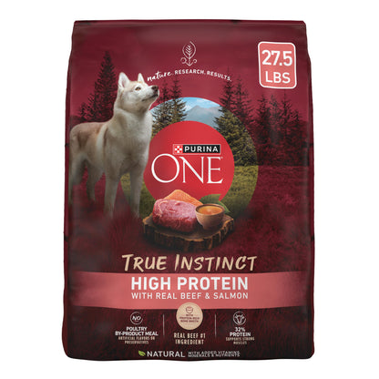 Natural High Protein Dry Dog Food Dry True Instinct with Real Beef and Salmon With Bone Broth and Added Vitamins, Minerals and Nutrients - 27.5 lb. Bag