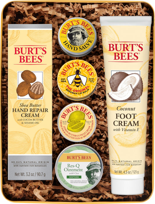 Burt's Bees Gifts Ideas - Classics Set, 6 Products in Giftable Tin – Cuticle Cream, Hand Salve, Lip Balm, Res-Q Ointment, Hand Repair Cream and Foot Cream