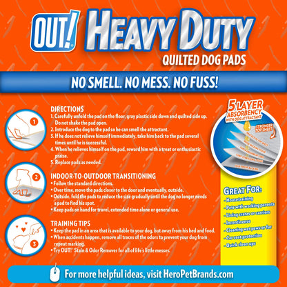 OUT! Heavy Duty XXL Dog Pads - Absorbent Pet Training and Puppy Pads - 26 x 30 in - 30 Count,White